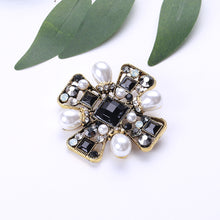 Load image into Gallery viewer, Fashion Vintage Plated Gold Cross Imitation Pearl Brooch with Cubic Zirconia