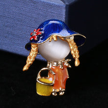 Load image into Gallery viewer, Simple and Cute Plated Gold Enamel Blue Hat Girl Brooch with Imitation Opal