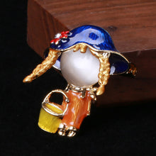 Load image into Gallery viewer, Simple and Cute Plated Gold Enamel Blue Hat Girl Brooch with Imitation Opal