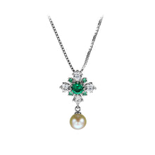 Load image into Gallery viewer, 925 Sterling Silver Fashion and Elegant Flower Freshwater Pearl Pendant with Cubic Zirconia and Necklace