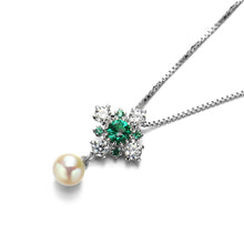 Load image into Gallery viewer, 925 Sterling Silver Fashion and Elegant Flower Freshwater Pearl Pendant with Cubic Zirconia and Necklace