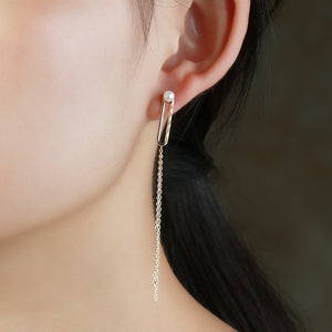 925 Sterling Silver Plated Gold Simple Temperament Geometric Freshwater Pearl Tassel Earrings