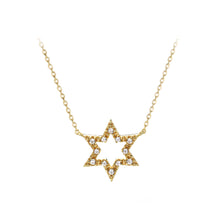 Load image into Gallery viewer, 925 Sterling Silver Plated Gold Simple and Fashion Hollow Star Pendant with Cubic Zirconia and Necklace