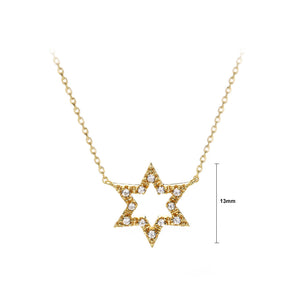 925 Sterling Silver Plated Gold Simple and Fashion Hollow Star Pendant with Cubic Zirconia and Necklace