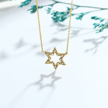 Load image into Gallery viewer, 925 Sterling Silver Plated Gold Simple and Fashion Hollow Star Pendant with Cubic Zirconia and Necklace