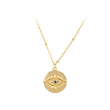 Load image into Gallery viewer, 925 Sterling Silver Plated Gold Fashion Personality Devil&#39;s Eye Geometric Round Pendant with Cubic Zirconia and Necklace