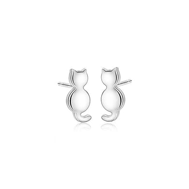 925 Sterling Silver Simple Cute Cat Stud Earrings
