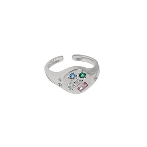 925 Sterling Silver Fashion Simple Geometric Star Adjustable Open Ring with Cubic Zirconia