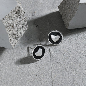 925 Sterling Silver Simple Fashion Heart-shaped Enamel Geometric Round Stud Earrings