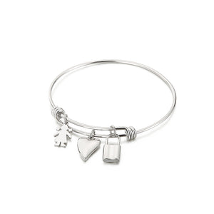 Fashion Simple Girl Heart Shaped Lock 316L Stainless Steel Bangle