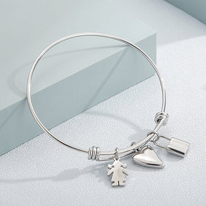 Fashion Simple Girl Heart Shaped Lock 316L Stainless Steel Bangle
