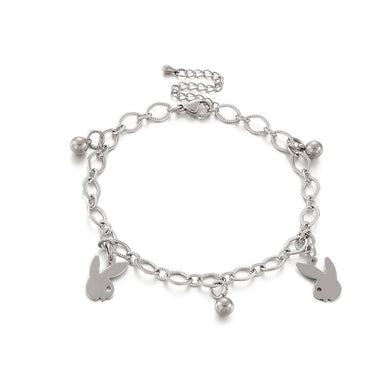 Simple and Cute Rabbit Round Bead 316L Stainless Steel Anklet