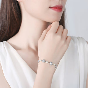 Fashion and Elegant Geometric Round Imitation Pearl Bracelet with Cubic Zirconia