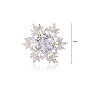 Fashion Bright Plated Gold Snowflake Brooch with Cubic Zirconia