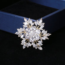 Load image into Gallery viewer, Fashion Bright Plated Gold Snowflake Brooch with Cubic Zirconia