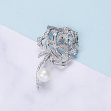 Load image into Gallery viewer, Fashion and Elegant Rose Flower Imitation Pearl Brooch with Cubic Zirconia