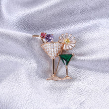 Load image into Gallery viewer, Fashion Personality Plated Gold Cocktail Glass Brooch with Cubic Zirconia