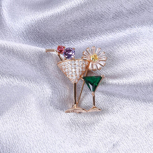 Fashion Personality Plated Gold Cocktail Glass Brooch with Cubic Zirconia