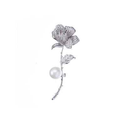Fashion and Elegant Rose Flower Imitation Pearl Brooch with Cubic Zirconia
