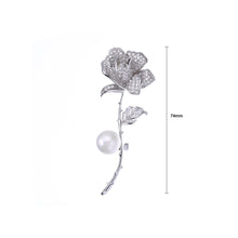 Load image into Gallery viewer, Fashion and Elegant Rose Flower Imitation Pearl Brooch with Cubic Zirconia