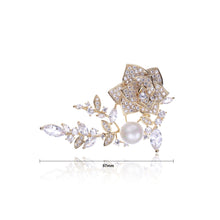 Load image into Gallery viewer, Fashion and Elegant Plated Gold Rose Flower Imitation Pearl Brooch with Cubic Zirconia