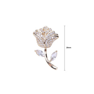 Fashion Temperament Plated Gold Rose Brooch with Cubic Zirconia