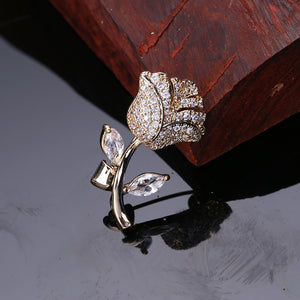 Fashion Temperament Plated Gold Rose Brooch with Cubic Zirconia