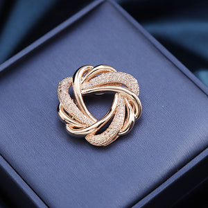 Fashion Temperament Plated Gold Rosette Brooch with Cubic Zirconia