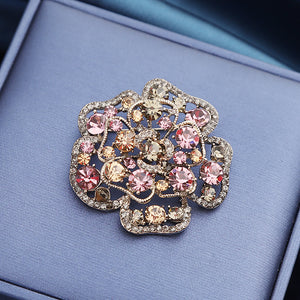 Fashion Bright Plated Gold Flower Brooch with Colorful Cubic Zirconia
