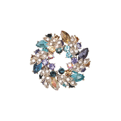 Fashion and Elegant Plated Gold Rosette Brooch with Colorful Cubic Zirconia