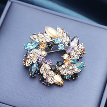 Load image into Gallery viewer, Fashion and Elegant Plated Gold Rosette Brooch with Colorful Cubic Zirconia