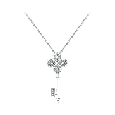 Fashion and Elegant Four-leaf Clover Key Pendant with Cubic Zirconia and Necklace