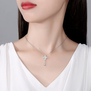 Fashion and Elegant Four-leaf Clover Key Pendant with Cubic Zirconia and Necklace