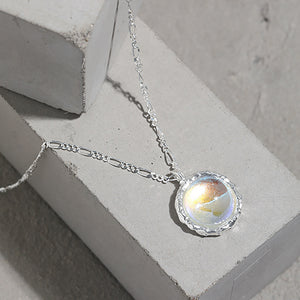 925 Sterling Silver Simple Fashion Geometric Round Imitation Moonstone Pendant with Necklace