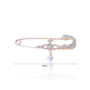 Fashion and Simple Plated Gold Planet Imitation Pearl Paperclip Brooch with Cubic Zirconia