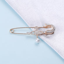 Load image into Gallery viewer, Fashion and Simple Plated Gold Planet Imitation Pearl Paperclip Brooch with Cubic Zirconia