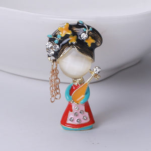 Fashion Vintage Plated Gold Enamel Red Palace Lady Imitation Opal Brooch with Cubic Zirconia