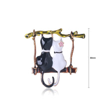 Load image into Gallery viewer, Fashion and Lovely Plated Gold Enamel Black and White Double Cat Brooch