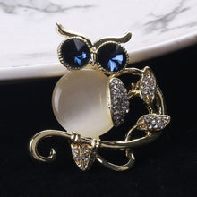 Load image into Gallery viewer, Fashion and Cute Plated Gold Owl Imitation Opal Brooch with Cubic Zirconia