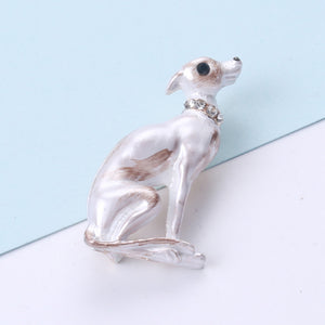 Simple and Cute White Dog Brooch with Cubic Zirconia
