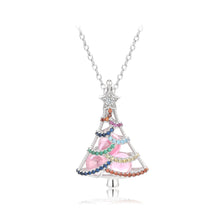 Load image into Gallery viewer, 925 Sterling Silver Fashion Bright Color Christmas Tree Round Bead Pendant with Cubic Zirconia and Necklace