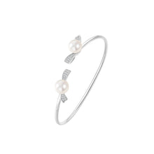Load image into Gallery viewer, 925 Sterling Silver Simple Temperament Ribbon Freshwater Pearl Open Bangle with Cubic Zirconia