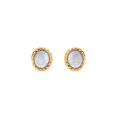 925 Sterling Silver Plated Gold Twist Geometric Oval Blue Cubic Zirconia Stud Earrings
