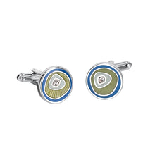 Load image into Gallery viewer, Fashion Splicing Enamel Green Round Cufflinks with Cubic Zirconia