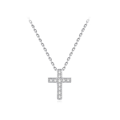 925 Sterling Silver Simple Classic Cross Pendant with Cubic Zirconia and Necklace