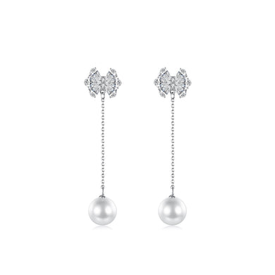 Simple and Elegant Ribbon Tassel Imitation Pearl Earrings with Cubic Zirconia