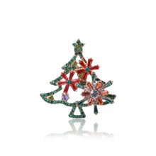 Load image into Gallery viewer, Fashion and Elegant Plated Gold Christmas Tree Red Flower Brooch with Cubic Zirconia
