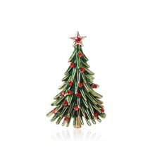 Load image into Gallery viewer, Fashion and Elegant Plated Gold Enamel Green Christmas Tree Brooch with Cubic Zirconia