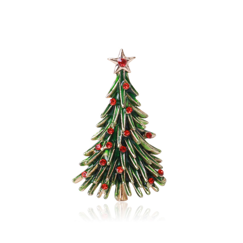 Fashion and Elegant Plated Gold Enamel Green Christmas Tree Brooch with Cubic Zirconia