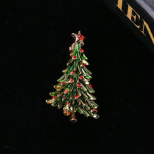 Load image into Gallery viewer, Fashion and Elegant Plated Gold Enamel Green Christmas Tree Brooch with Cubic Zirconia